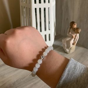 White evil eye bracelet beads made of white quartz